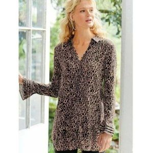 Soft Surroundings M Paloma Geometric Animal Print Button Down Poet Shirt Tunic